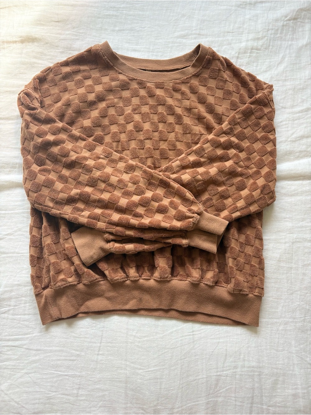 Rylee + Cru Checker Knit Crewneck - Brown